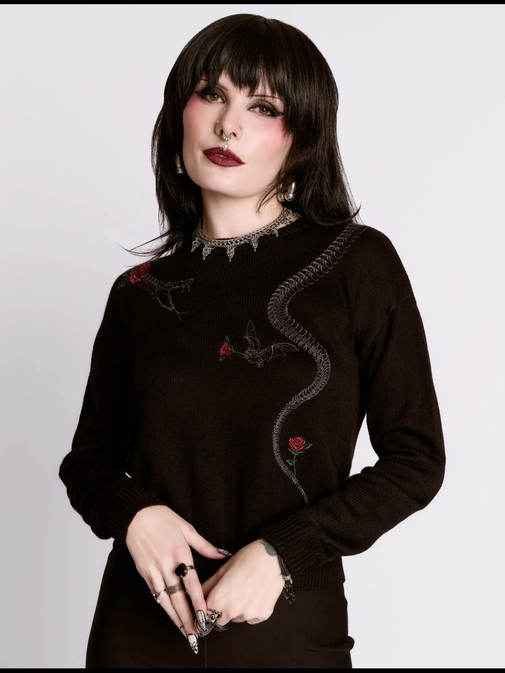 Embroidered Snake Rose Sweater